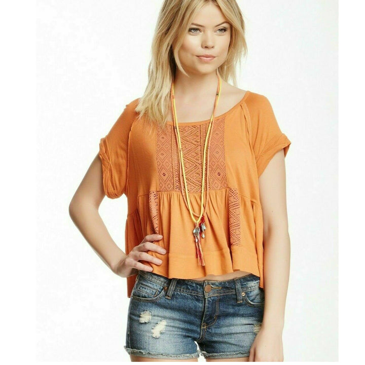 Free People Hazy Highlands Beaded Peplum Blouse Top M