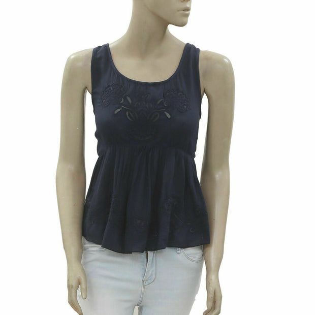 American Eagle Outfitters Mesh Floral Embroidered Tank Blouse Top S
