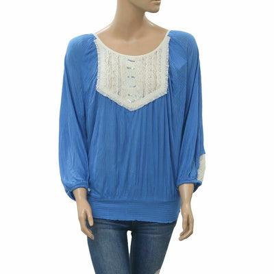 Free People Sequin Lace Blue Tunic Top