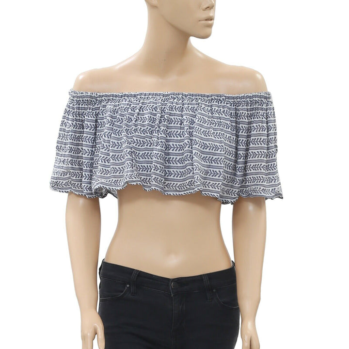 Mara Hoffman Printed Off Shoulder Crop Top Ruffle  XS