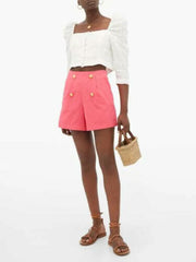Rhode Pink Reese High-Rise Cotton-Voile Shorts