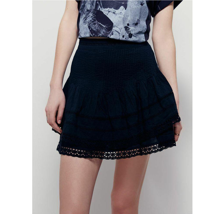 Free People Summer's Night Black Pintuck Lace Mini Skirt