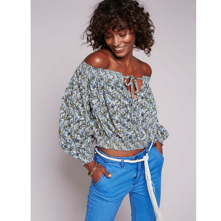 Free People Printed Anything Goes Off the Shoulder Crop Top