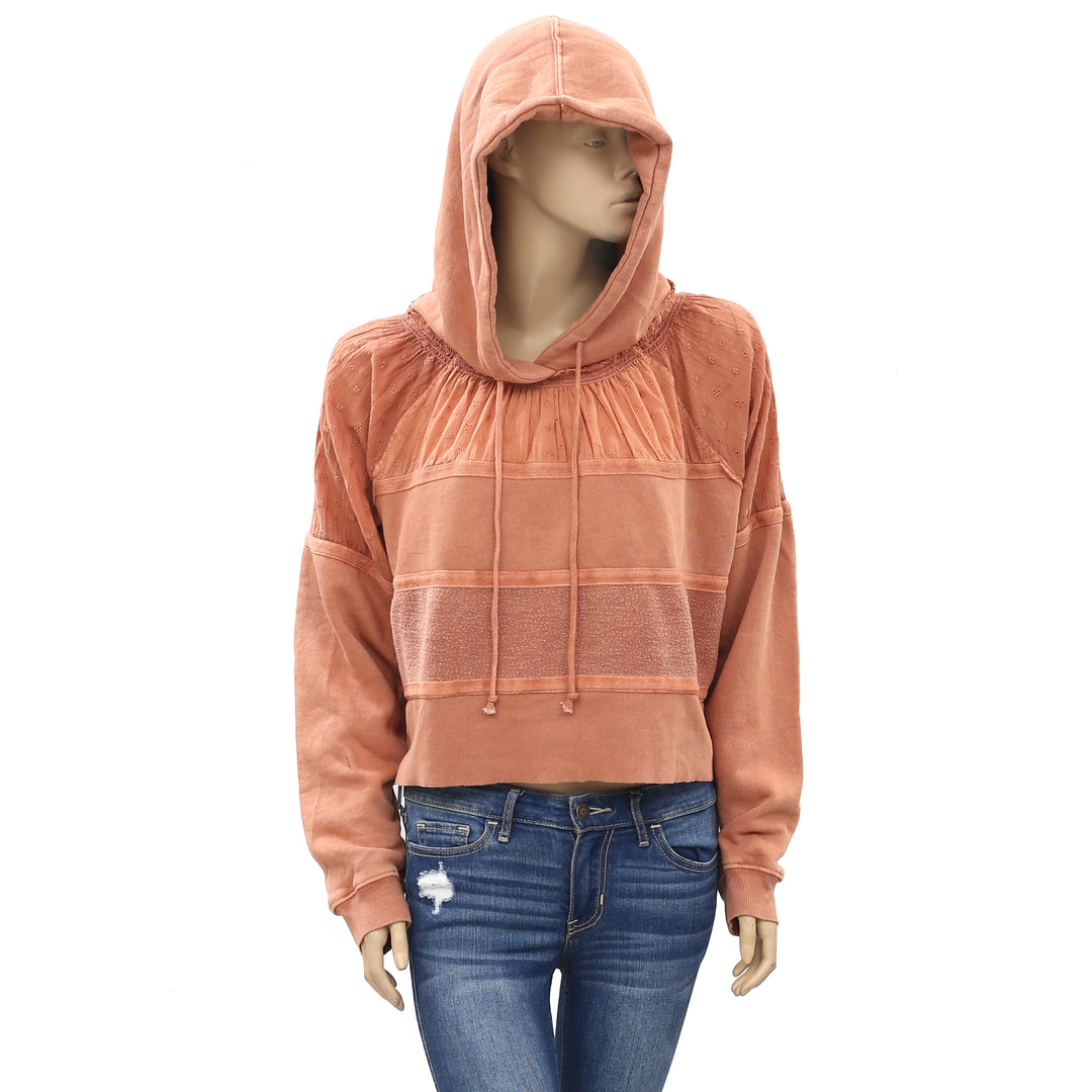 Free People Piper Pieced Crop Pullover Hoodie Top