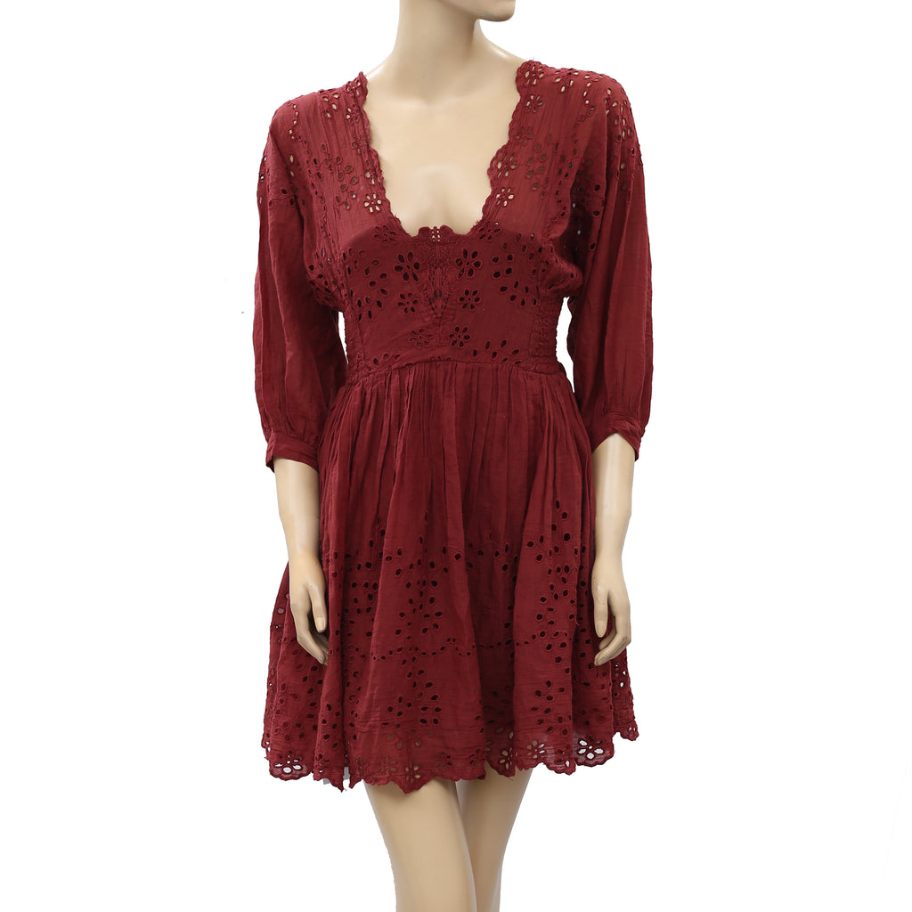 free people lottie dress pink NWT Free People Lottie Mini Eyelet Dress / Pink