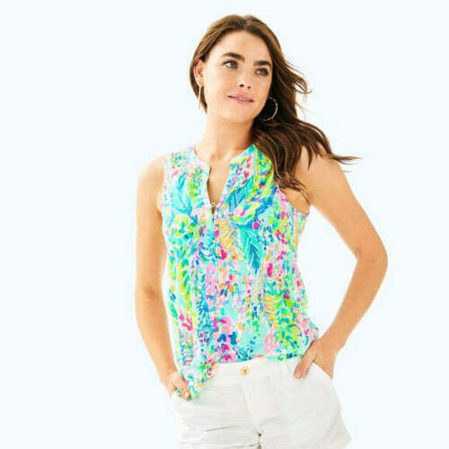 Lilly Pulitzer Essie Multi Catch The Wave Printed Tank Blouse Top