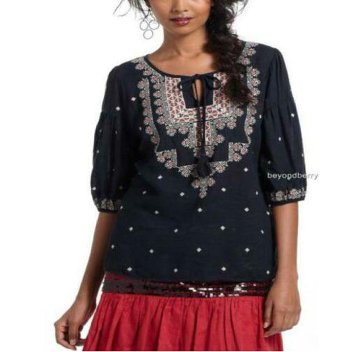 Vanessa Virginia Anthropologie Embroidered Stitched Medallions Top