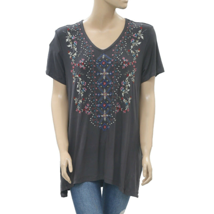 Caite Anthropologie Floral Embroidered Tunic Top