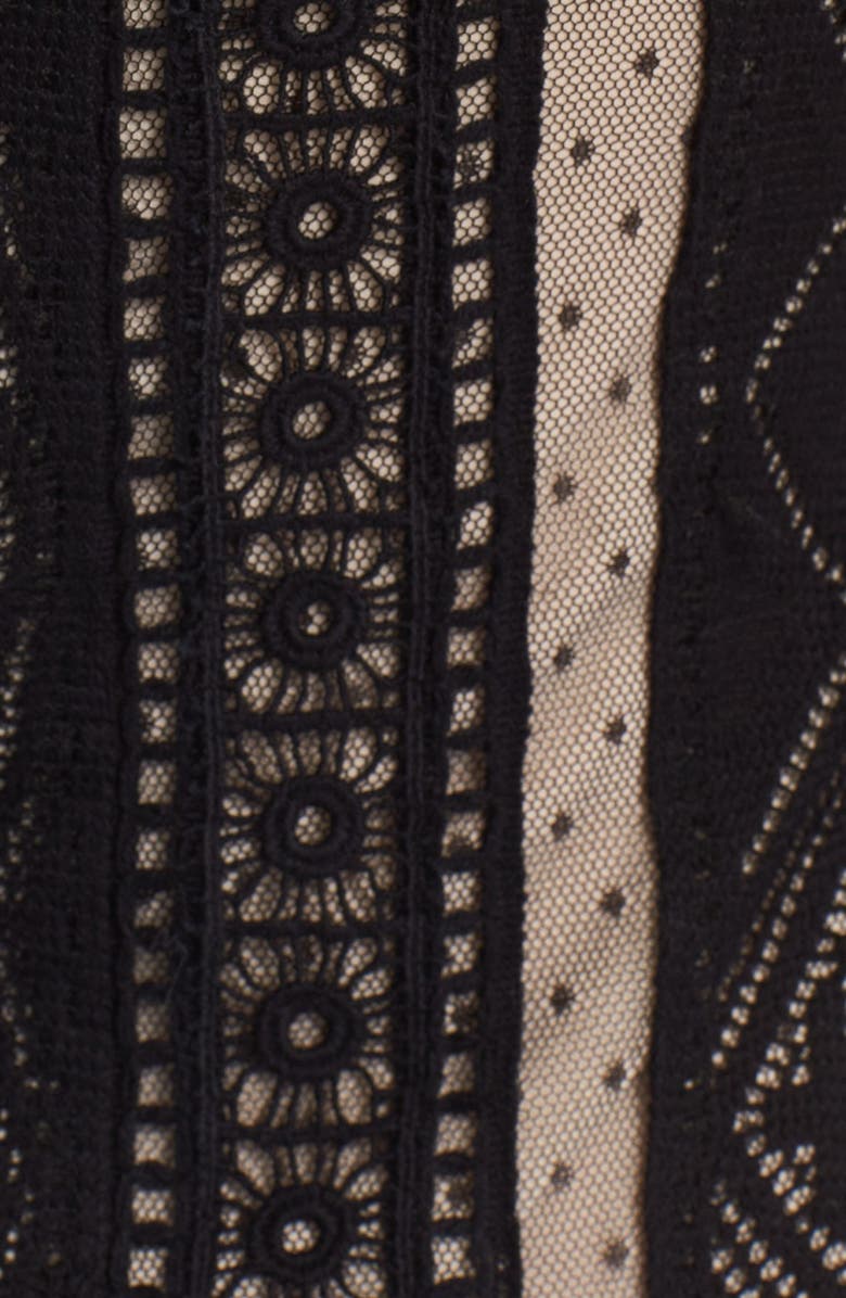 Alice + Olivia Wendie Boat Neck Drop Waist Mixed Lace Mini Dress