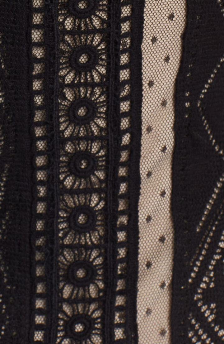 Alice + Olivia Wendie Boat Neck Drop Waist Mixed Lace Mini Dress