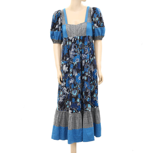 Ulla Johnson Floral Printed Puff Sleeves Midi Dress
