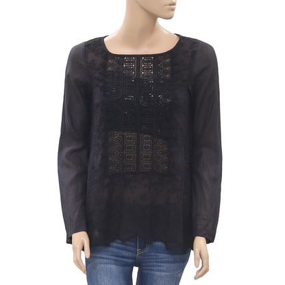 Odd Molly Anthropologie Embroidered Black Blouse Top