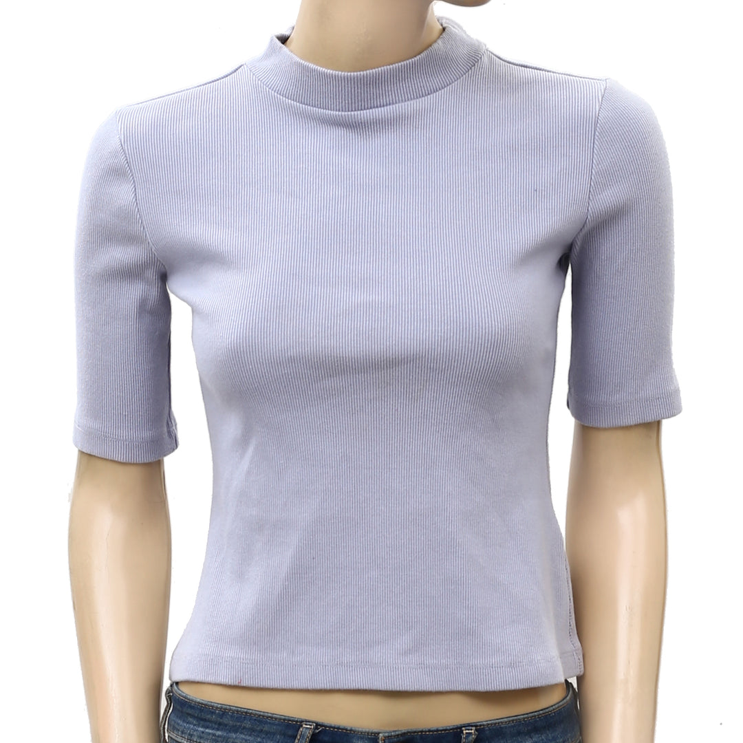 Maeve Anthropologie Mock Neck Ribbed Crop Blouse Top