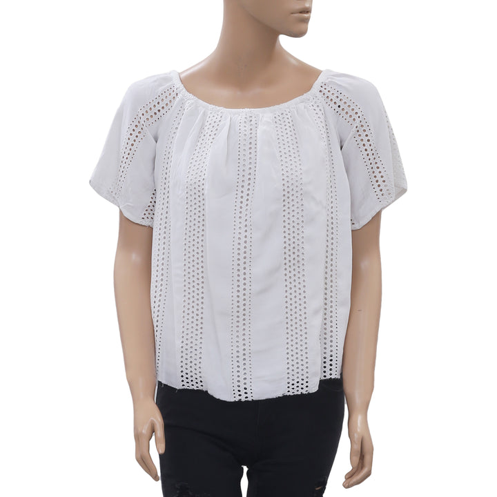 Anthropologie Eyelet Embroidered White Blouse Top