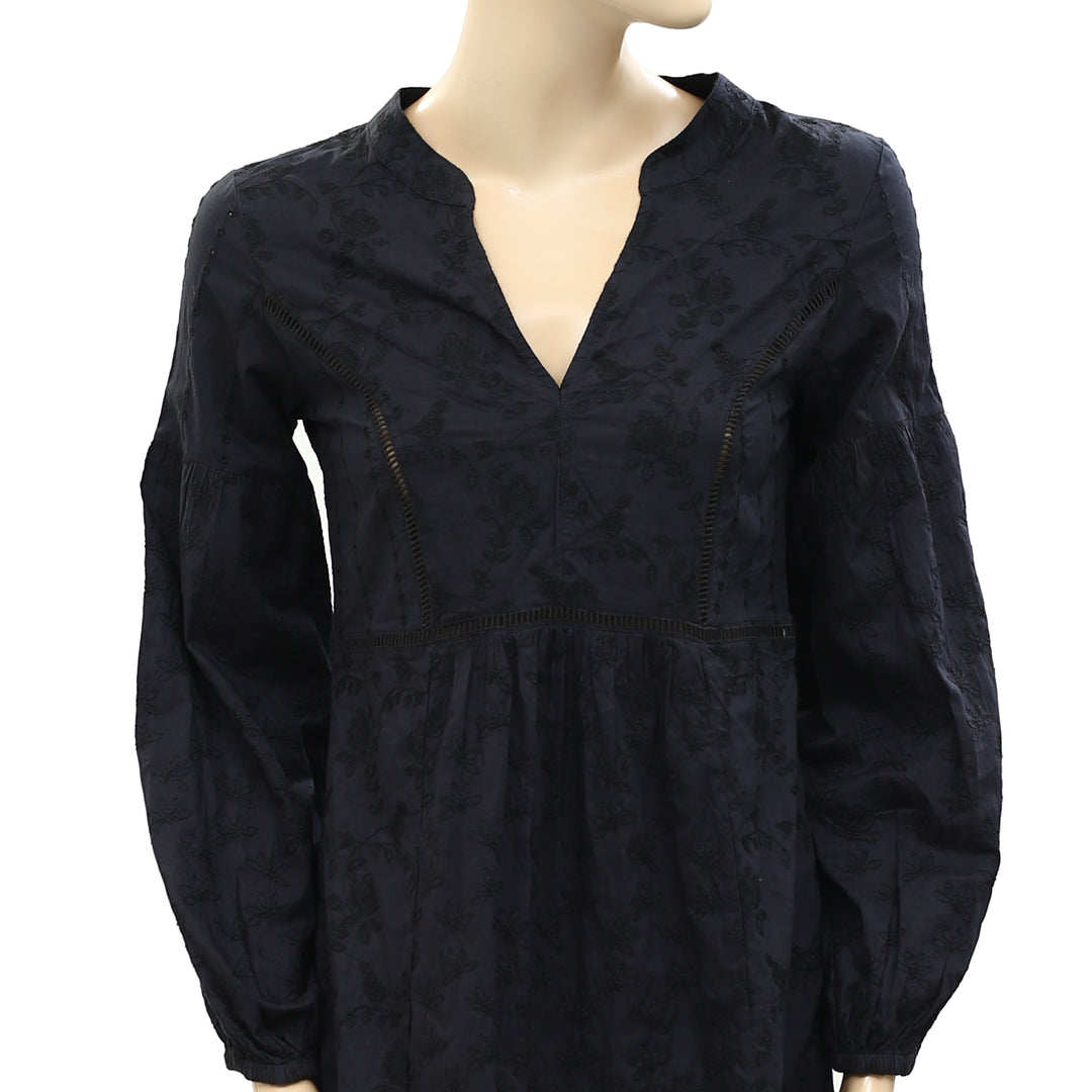 Odd Molly Anthropologie Black Embroidered Mini Dress