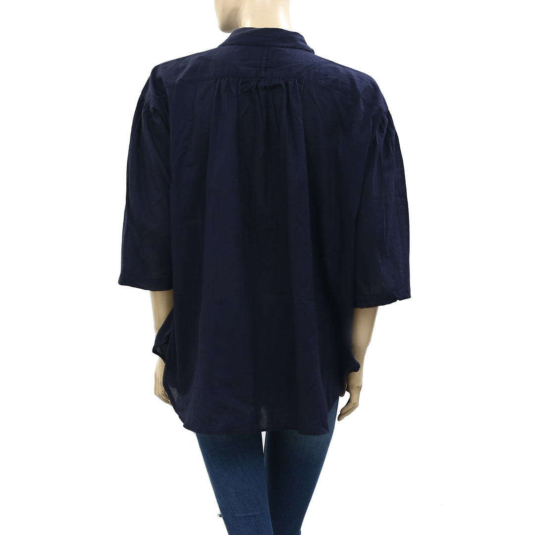 Nili Lotan Solid Navy Tunic Top S