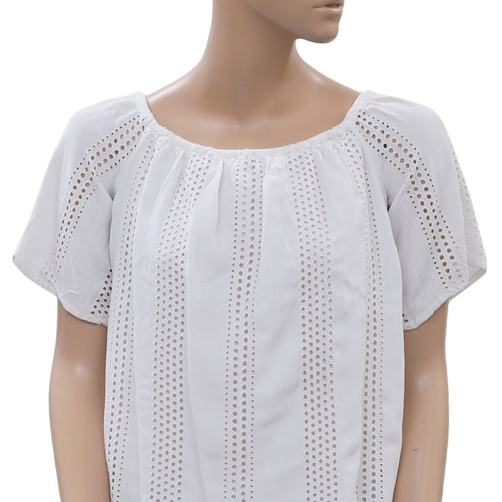 Anthropologie Eyelet Embroidered White Blouse Top