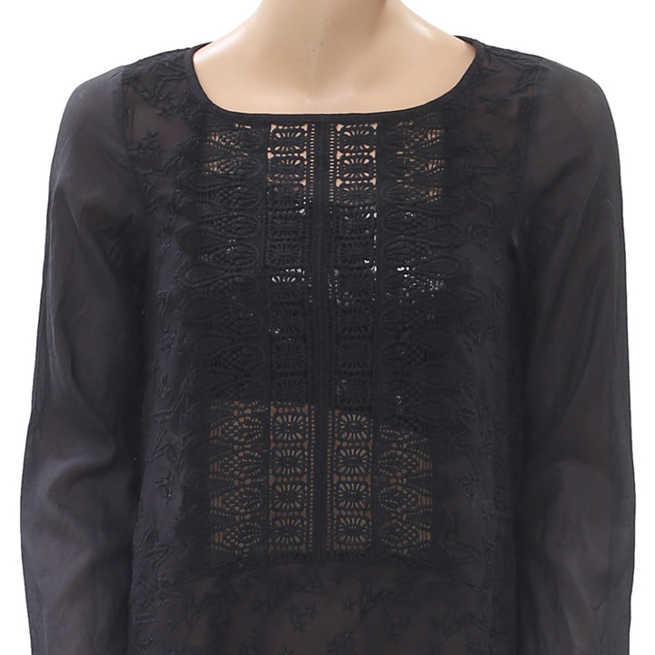 Odd Molly Anthropologie Embroidered Black Blouse Top