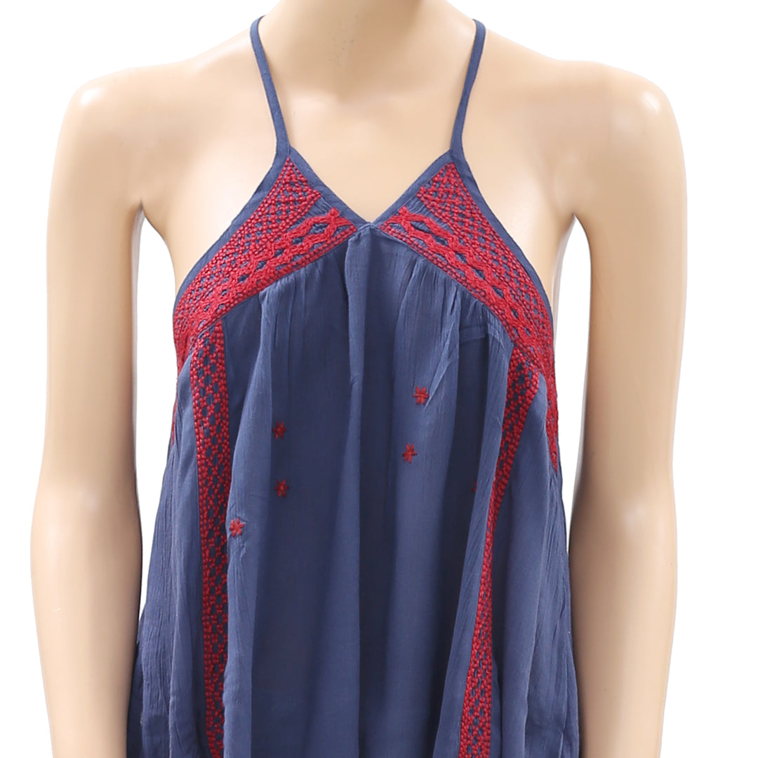 Ecote Urban Outfitters Embroidered Navy Top S