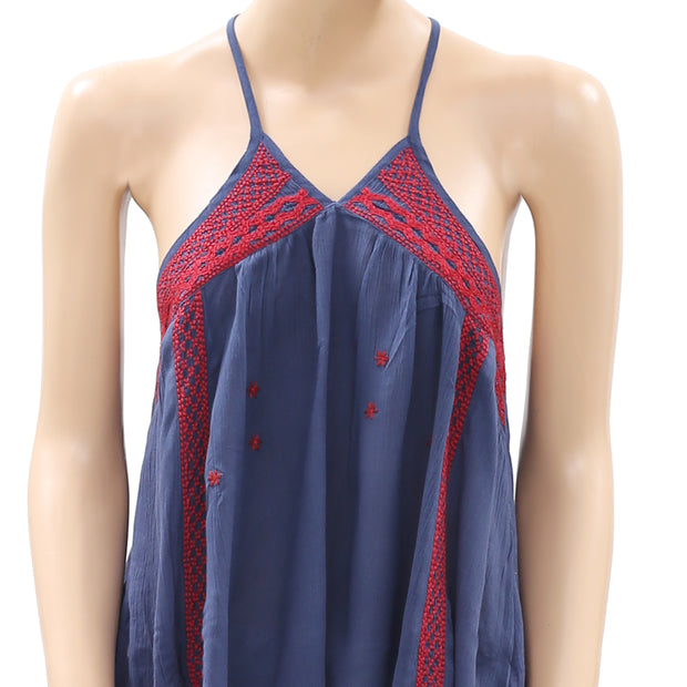 Ecote Urban Outfitters Embroidered Navy Top S