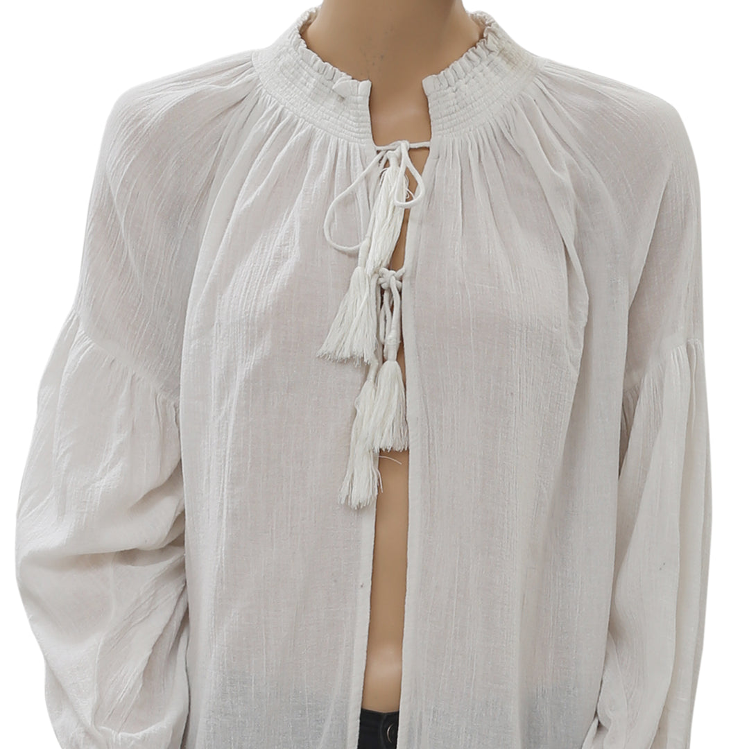 Free People Solid Lace Up White Cover Up Top