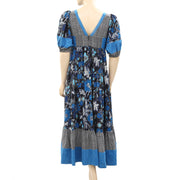 Ulla Johnson Floral Printed Puff Sleeves Midi Dress