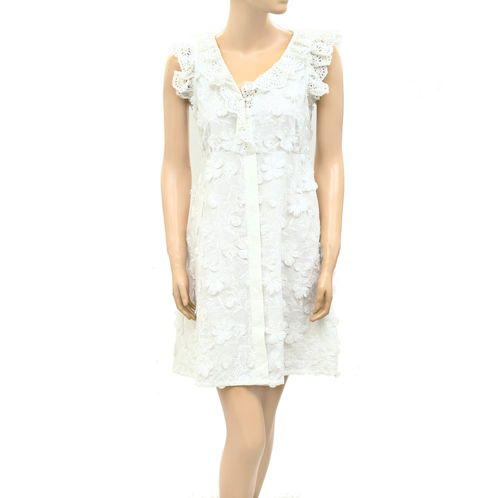 Sezane Eyelet Embroidered Ruffle Mini Dress