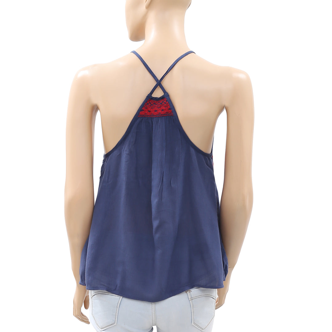 Ecote Urban Outfitters Embroidered Navy Top S