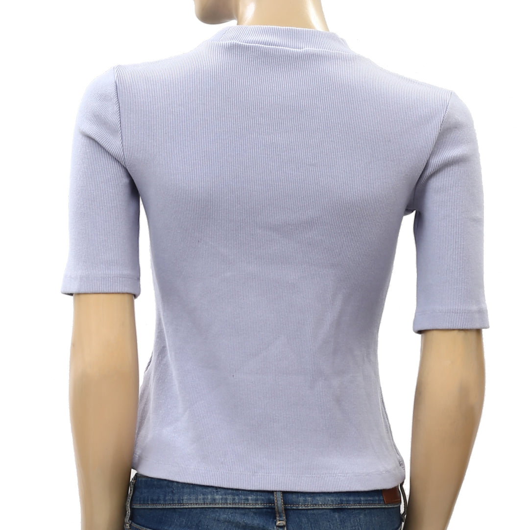 Maeve Anthropologie Mock Neck Ribbed Crop Blouse Top