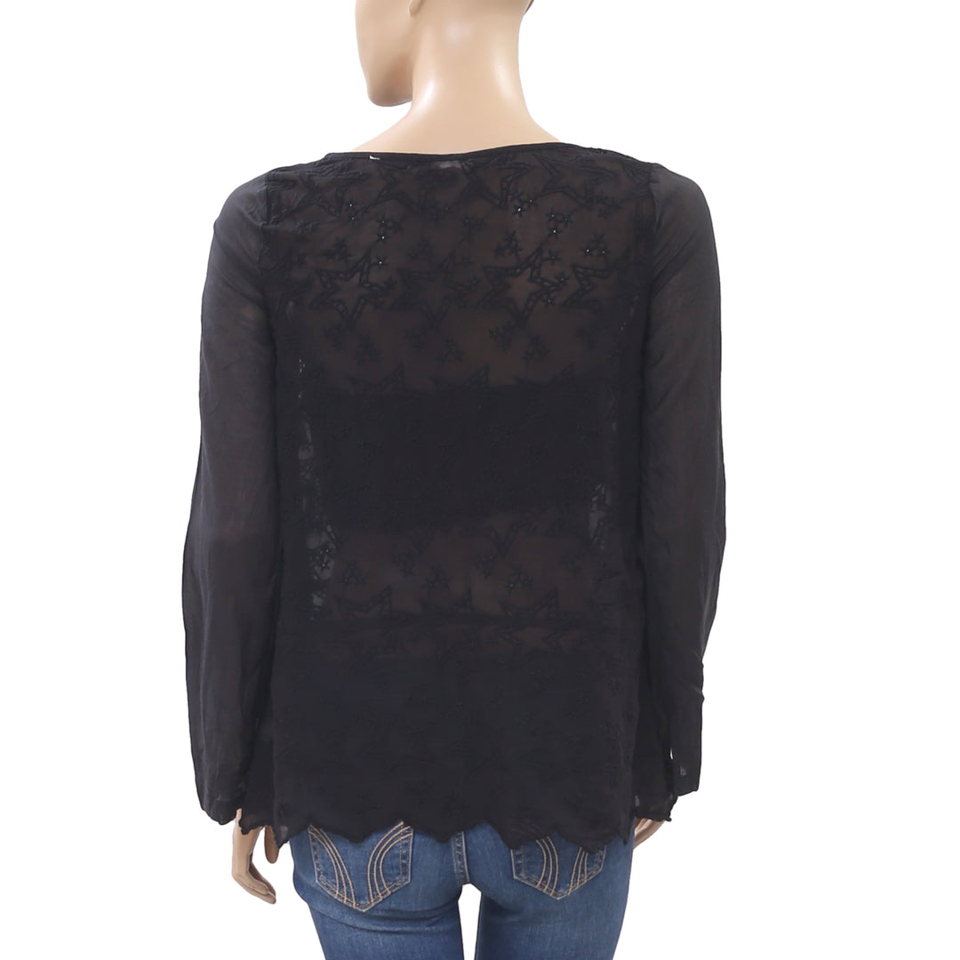 Odd Molly Anthropologie Embroidered Black Blouse Top