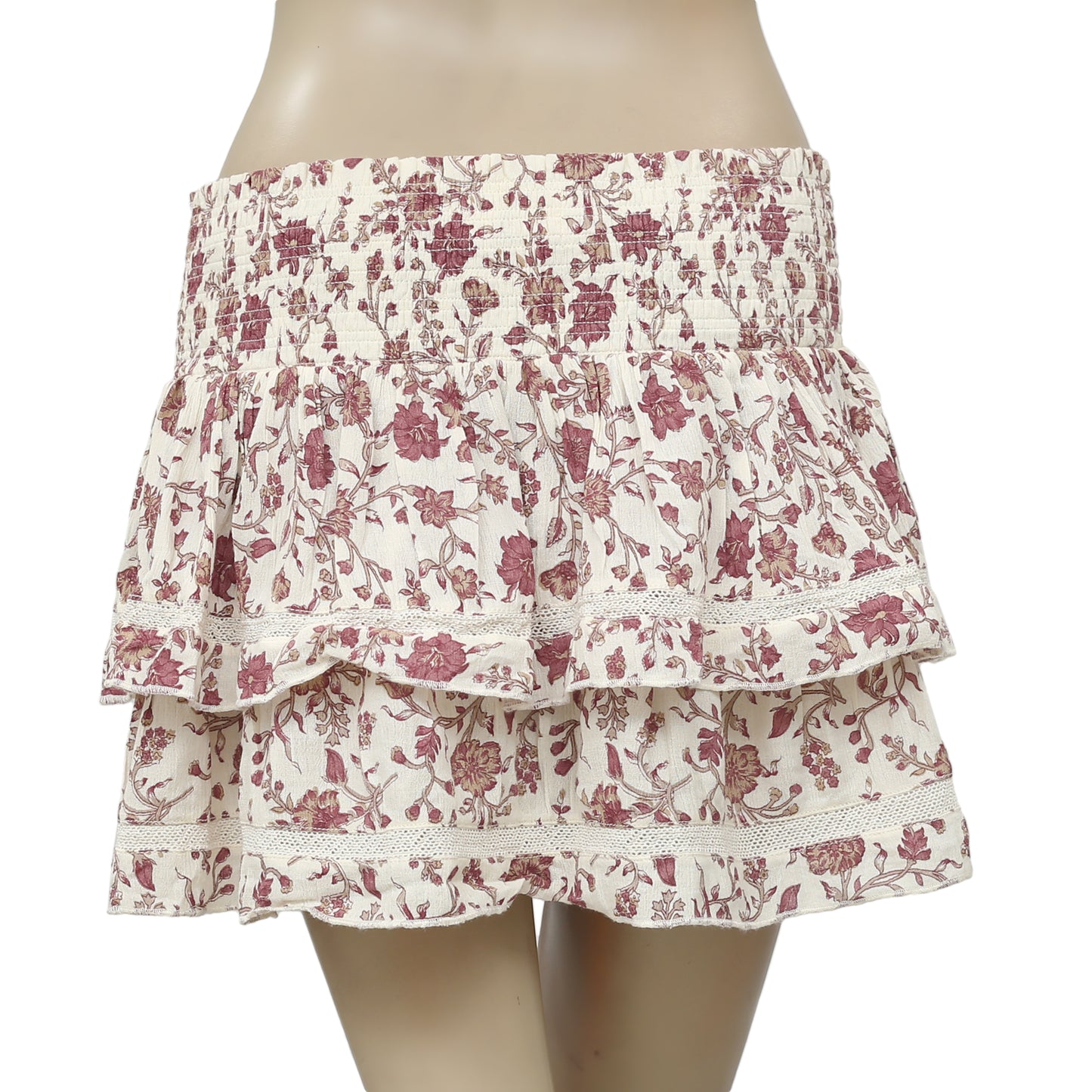 Denim & Supply Ralph Lauren Floral Printed Lace Smocked Mini Skirt S