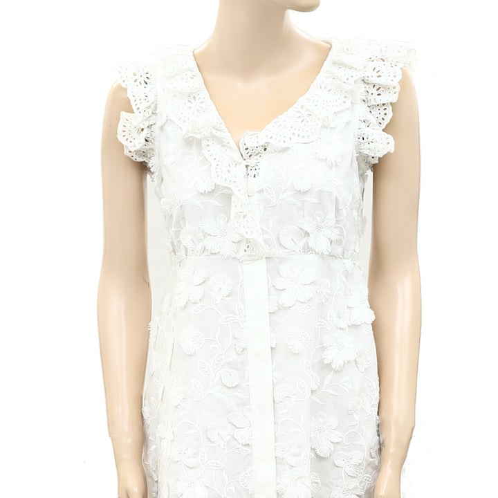 Sezane Eyelet Embroidered Ruffle Mini Dress