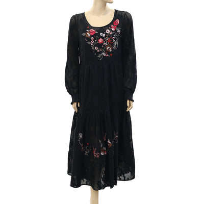 Odd Molly Anthropologie Floral Embroidered Midi Dress