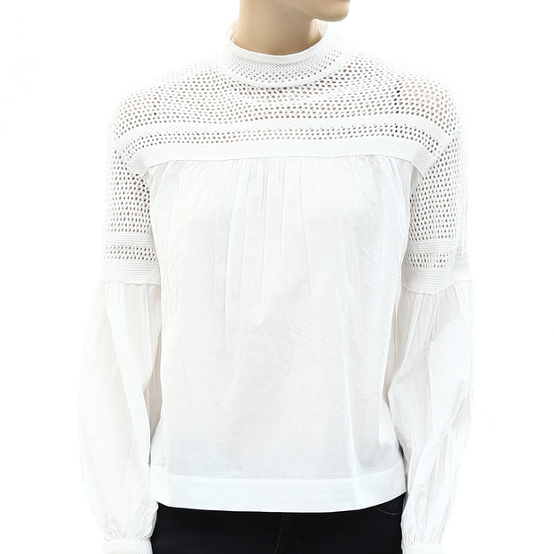 A.L.C. Solid Crochet Lace White Blouse Top