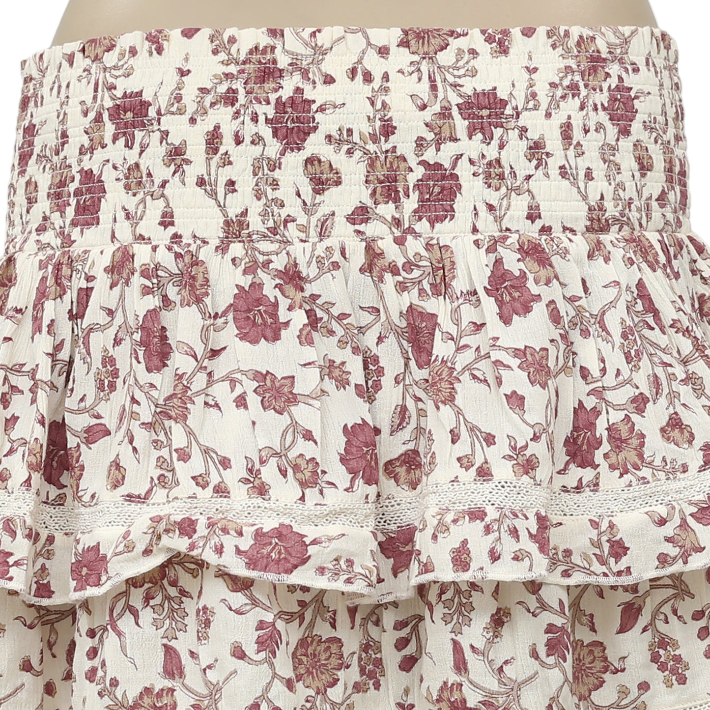 Denim & Supply Ralph Lauren Floral Printed Lace Smocked Mini Skirt S