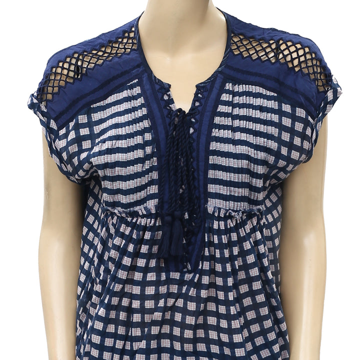 Free People Gingham Printed Blouse Top