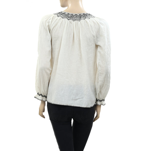 Ulla Johnson Ruched Ivory Blouse Top