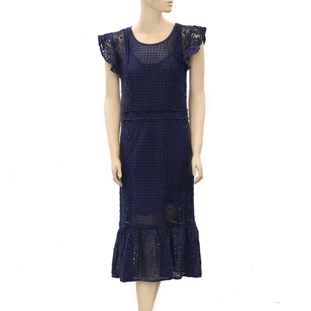 Odd Molly Anthropologie Crochet Lace Cotton Ruffle Midi Dress