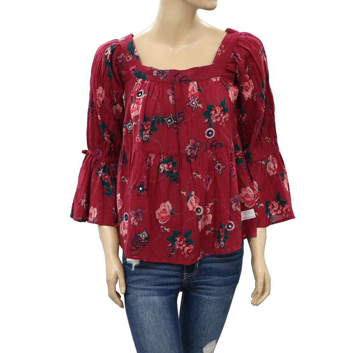 Odd Molly Anthropologie Floral Printed Mirror Blouse Top