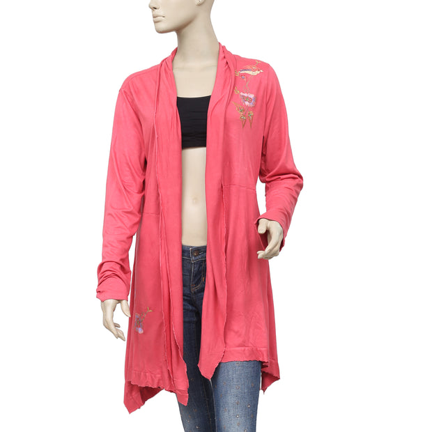 April Cornell Embroidered Pink Asymmetrical Cardigan Top S