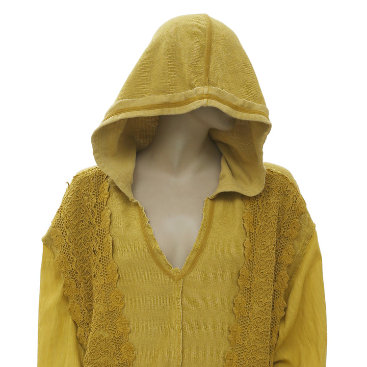 New Free People Lacey Pullover Crochet Lace Yellow Hoodie Crop Top S