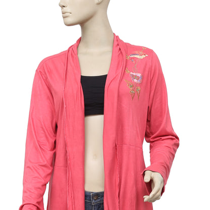 April Cornell Embroidered Pink Asymmetrical Cardigan Top S