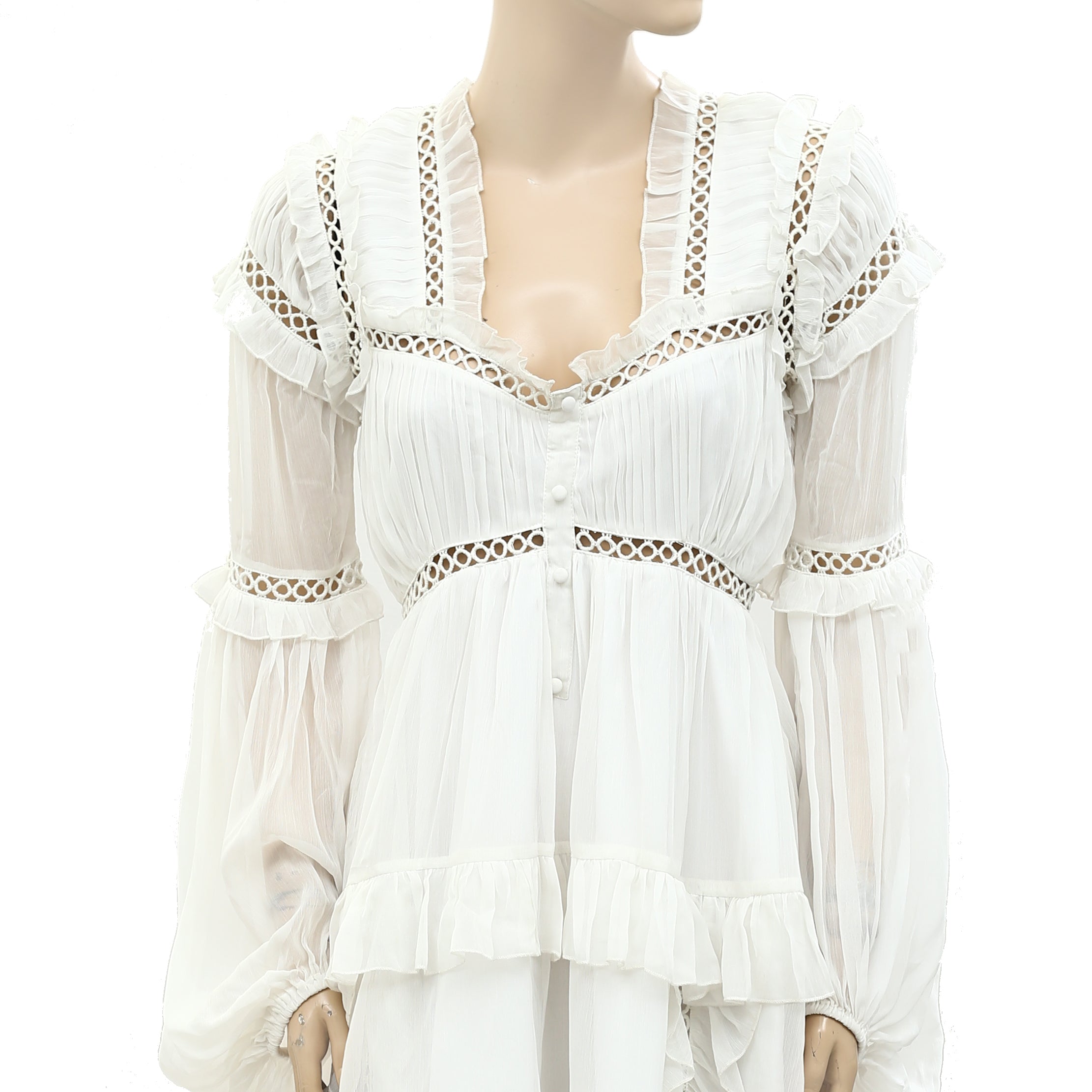 Asos Design Ruffled Crochet Lace Tunic Mini Dress XS – White