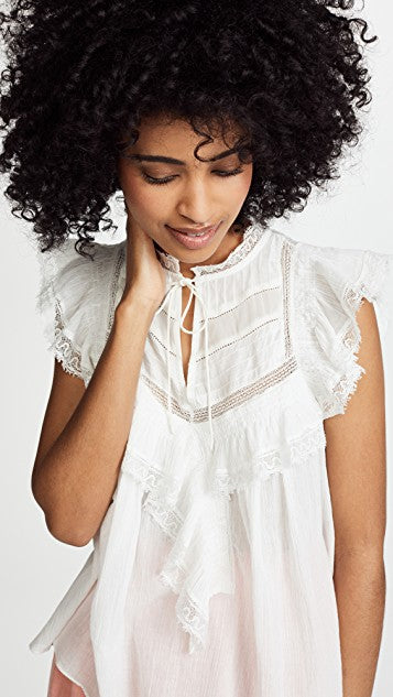 New Ulla Johnson Fannie Lace Front Tie Sheer White Blouse Top Small S