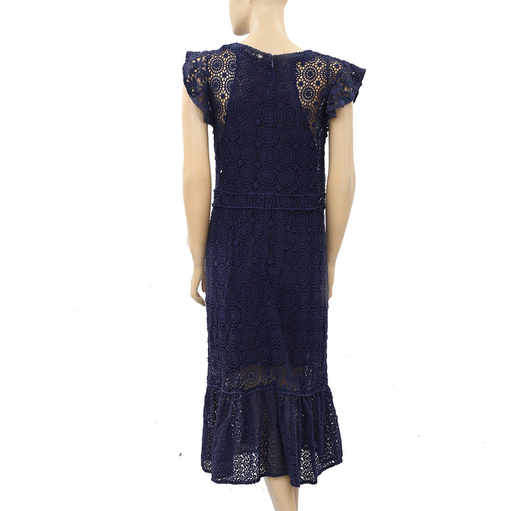 Odd Molly Anthropologie Crochet Lace Cotton Ruffle Midi Dress