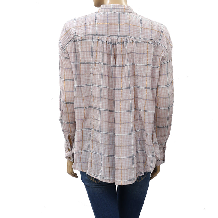 Free People Break My Stride Check & Plaid Shirt Top XXS