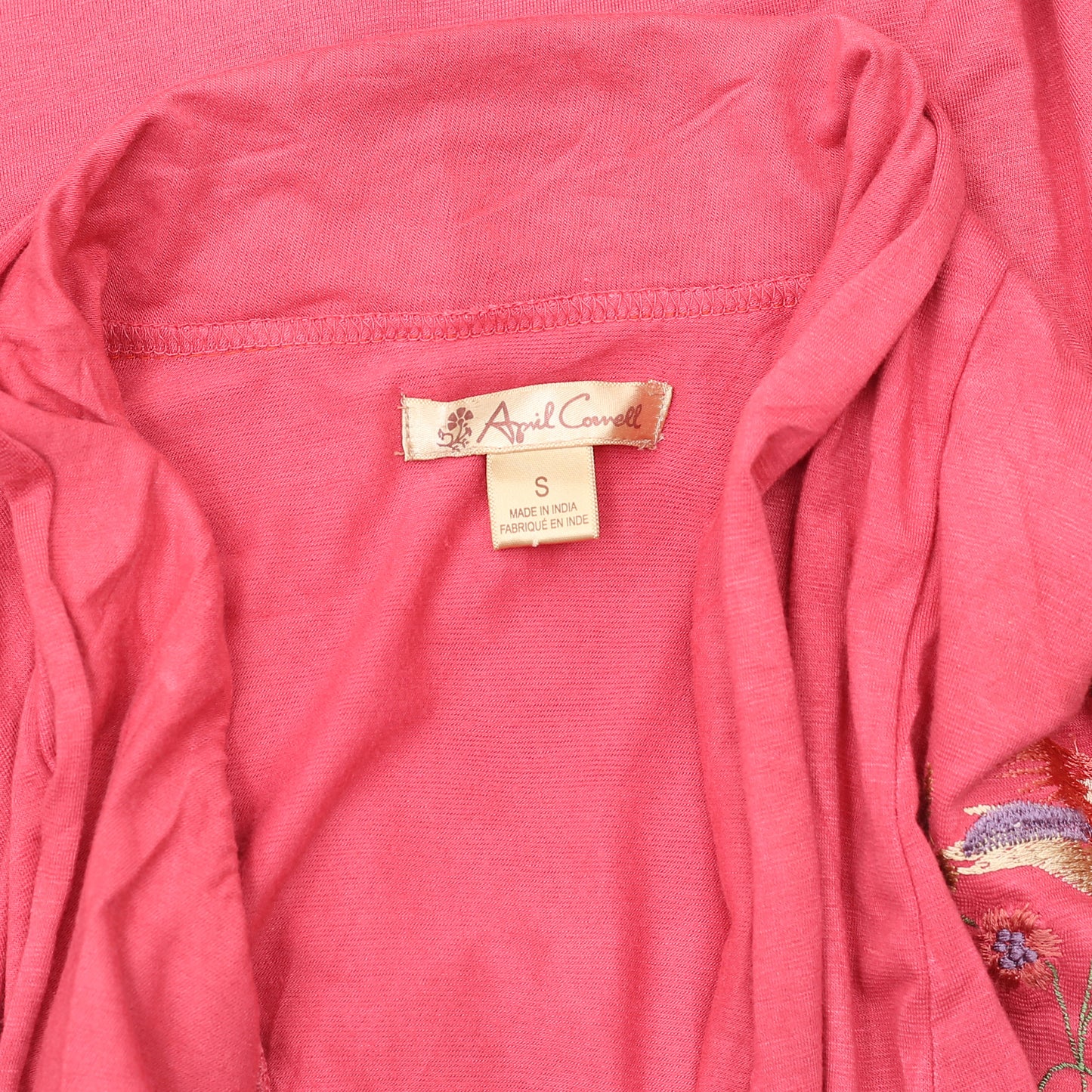 April Cornell Embroidered Pink Asymmetrical Cardigan Top S