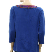 Lucky Brand Embroidered Embellished Blouse Top