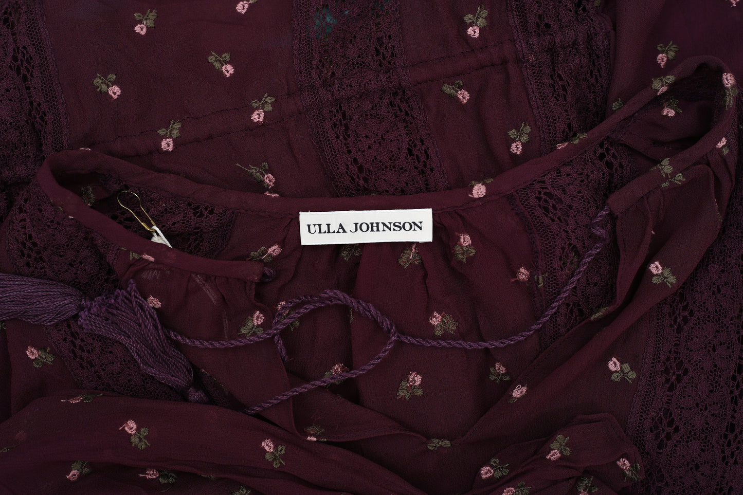 ULLA JOHNSON Elke Embroidered Georgette Blouse Top