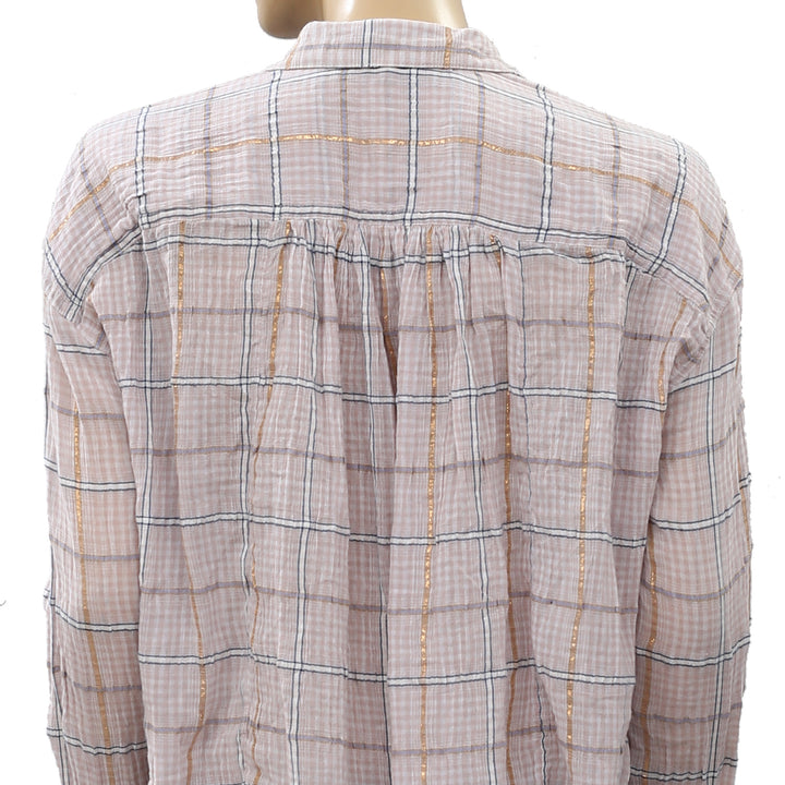 Free People Break My Stride Check & Plaid Shirt Top XXS